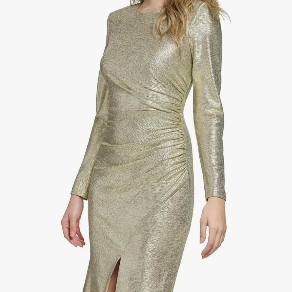 Eliza J Womens Style Metallic Knit Long Sleeve Jewel Neck Dress size 2